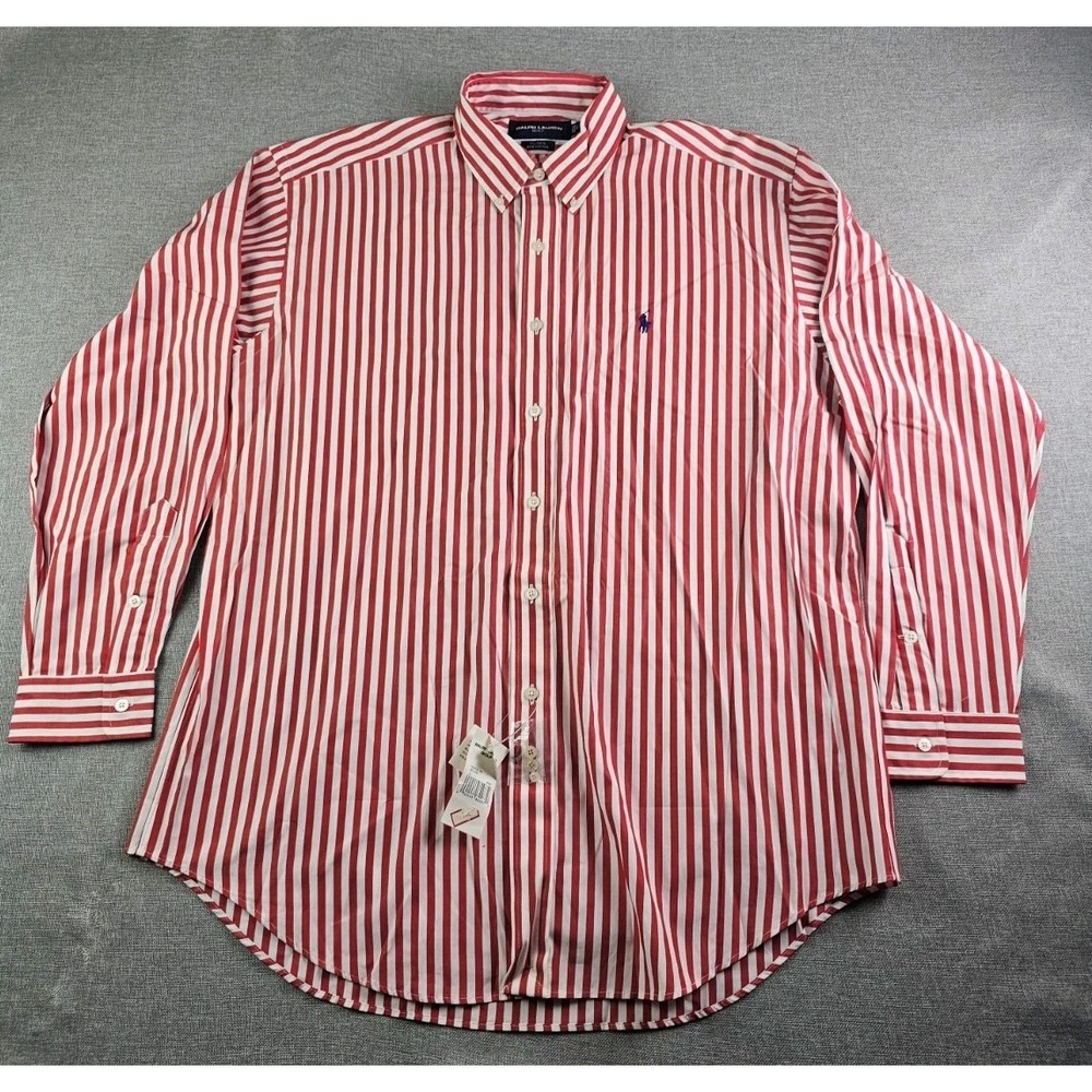 Vtg Ralph Lauren Sport Tilden Shirt Men Large White Red Striped Button Down Pony